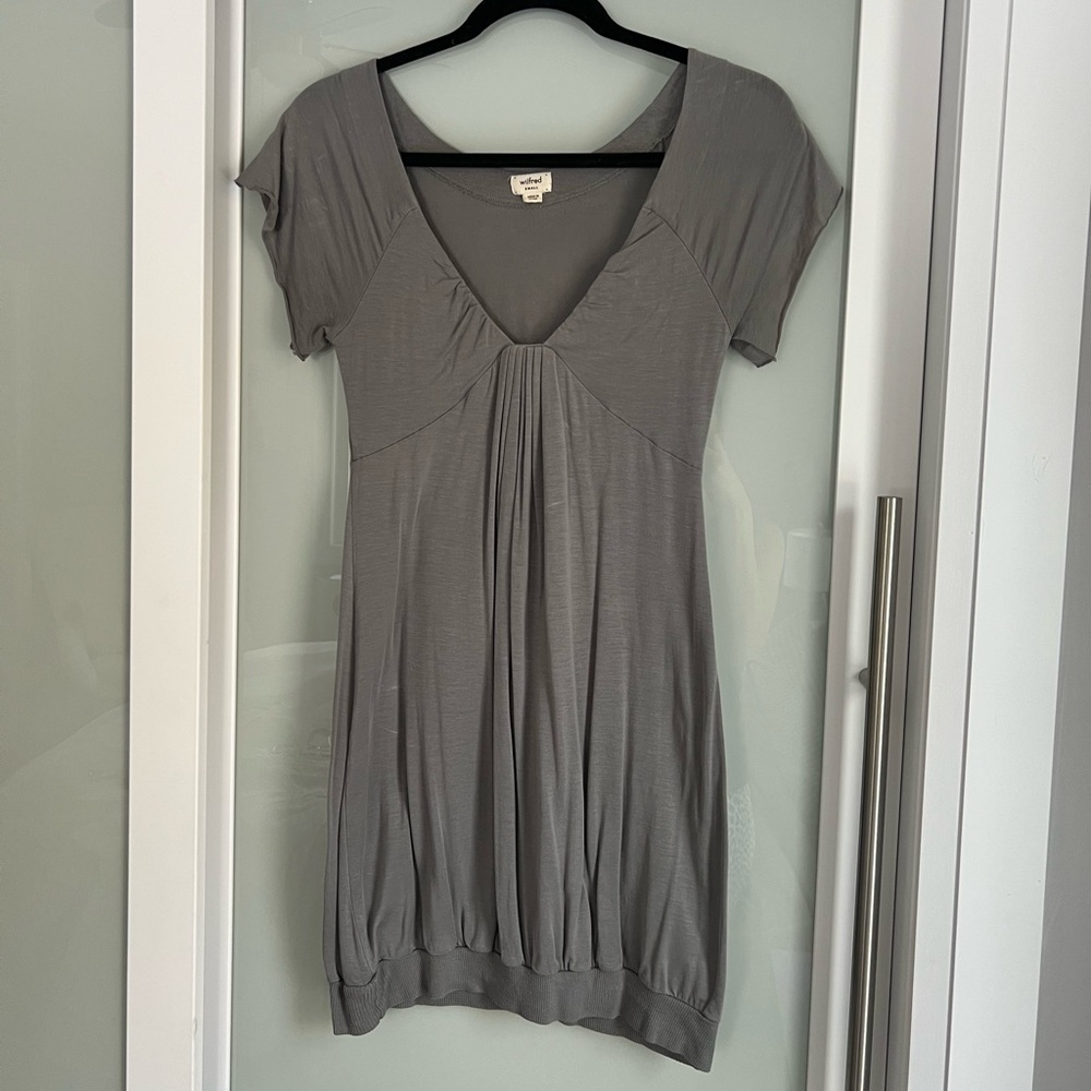 208 - Wilfred Aritzia Tencel Blend Gray Deep-V Dress